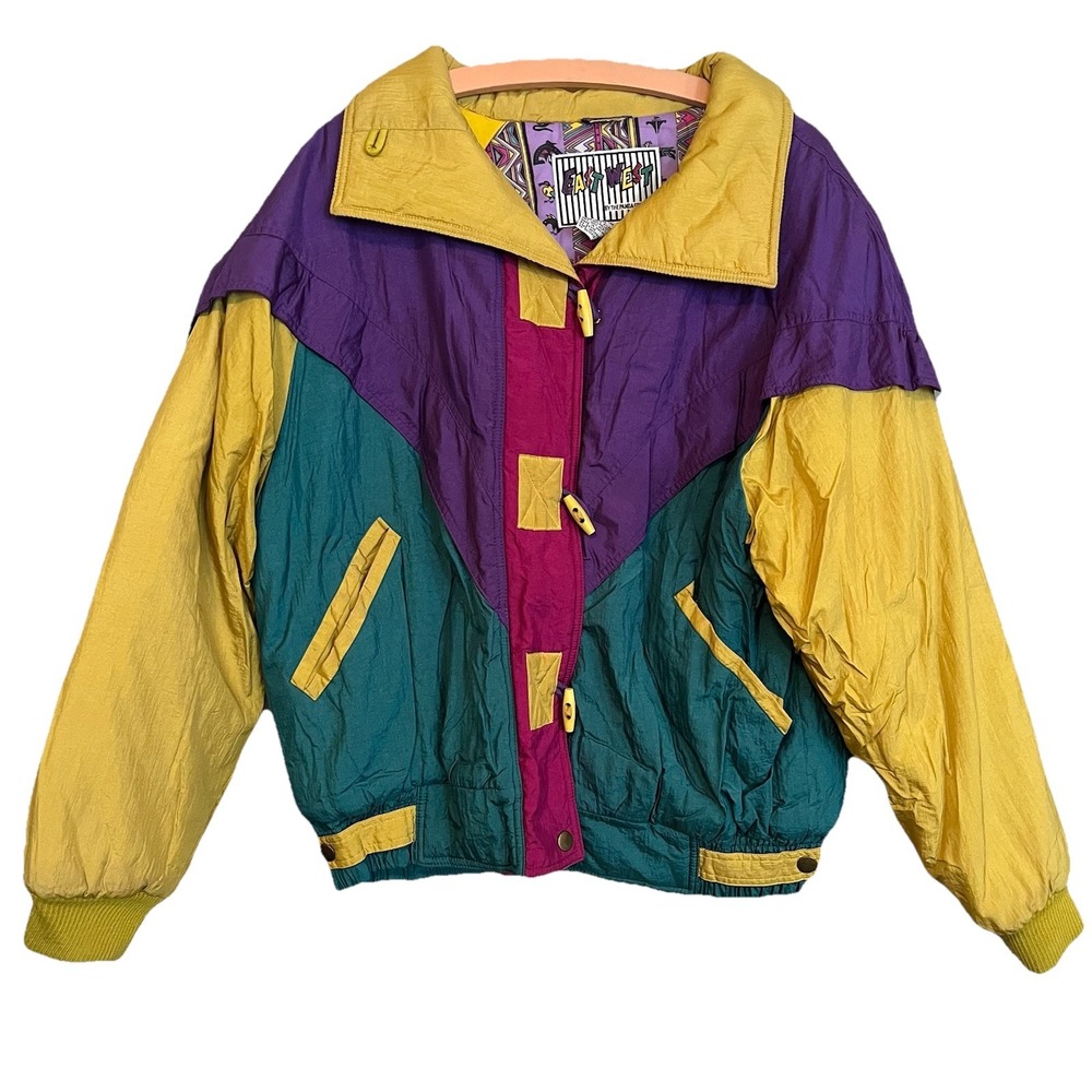 VTG East West Ski Jacket Coat Women's L By The Panda Group Bright‎ Color Block